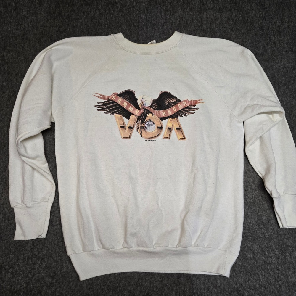 Vintage 80s Sammy Hagar Tour Sweatshirt Mens XL White I Can't Drive 55 VOA 1984